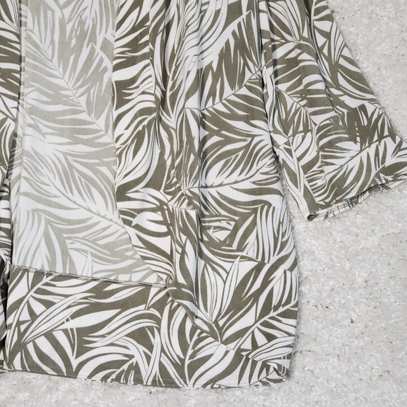 Chicos Travelers Women Leaf Cardigan Size 3 US 16 18 White Green Slinky Stretchy - Picture 2 of 12